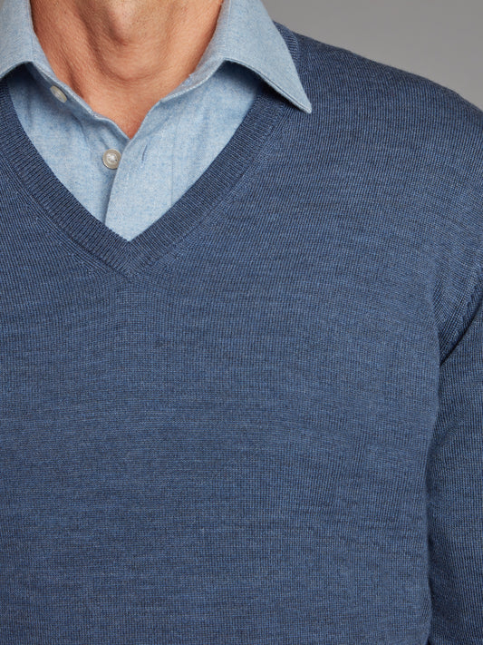 Merino V Neck Sweater - Denim