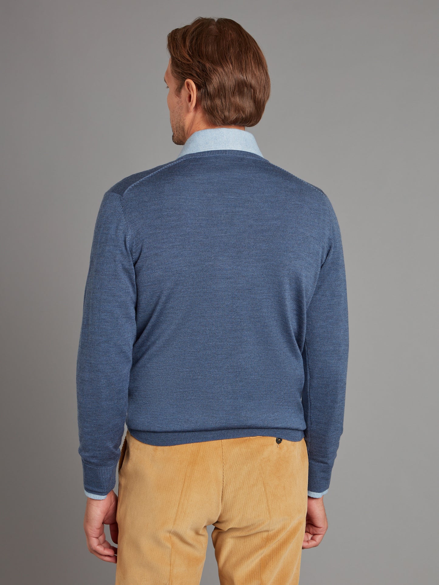 Merino V Neck Jumper - Denim