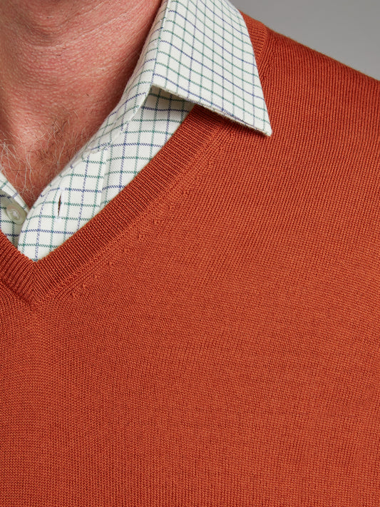 Merino V Neck Jumper - Rust