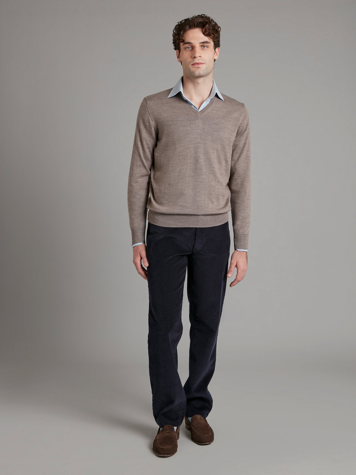 Merino V Neck Jumper - Mushroom