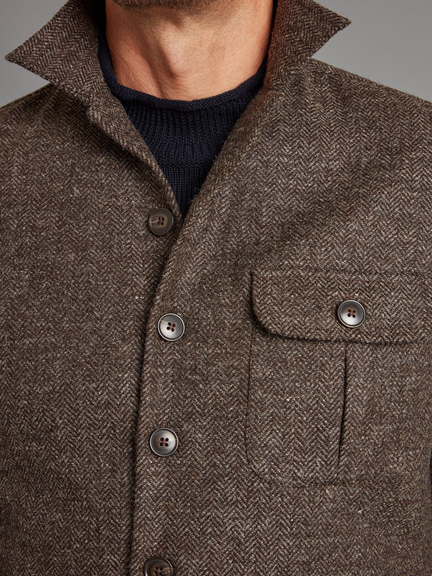 Overshirt - Brown Herringbone Tweed