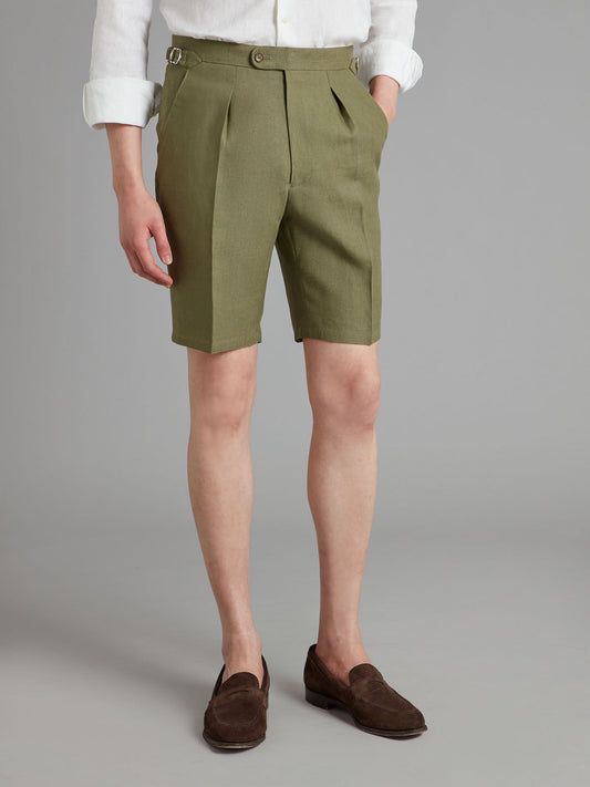 Pleated Shorts - Sage Green Linen