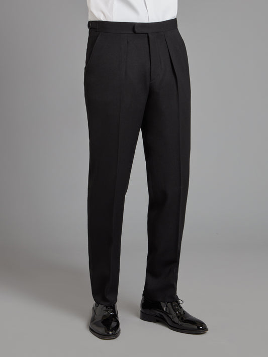 Pleated Dinner Trousers - Black Barathea