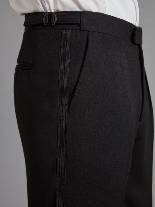 Pleated Tuxedo Pants - Black Barathea