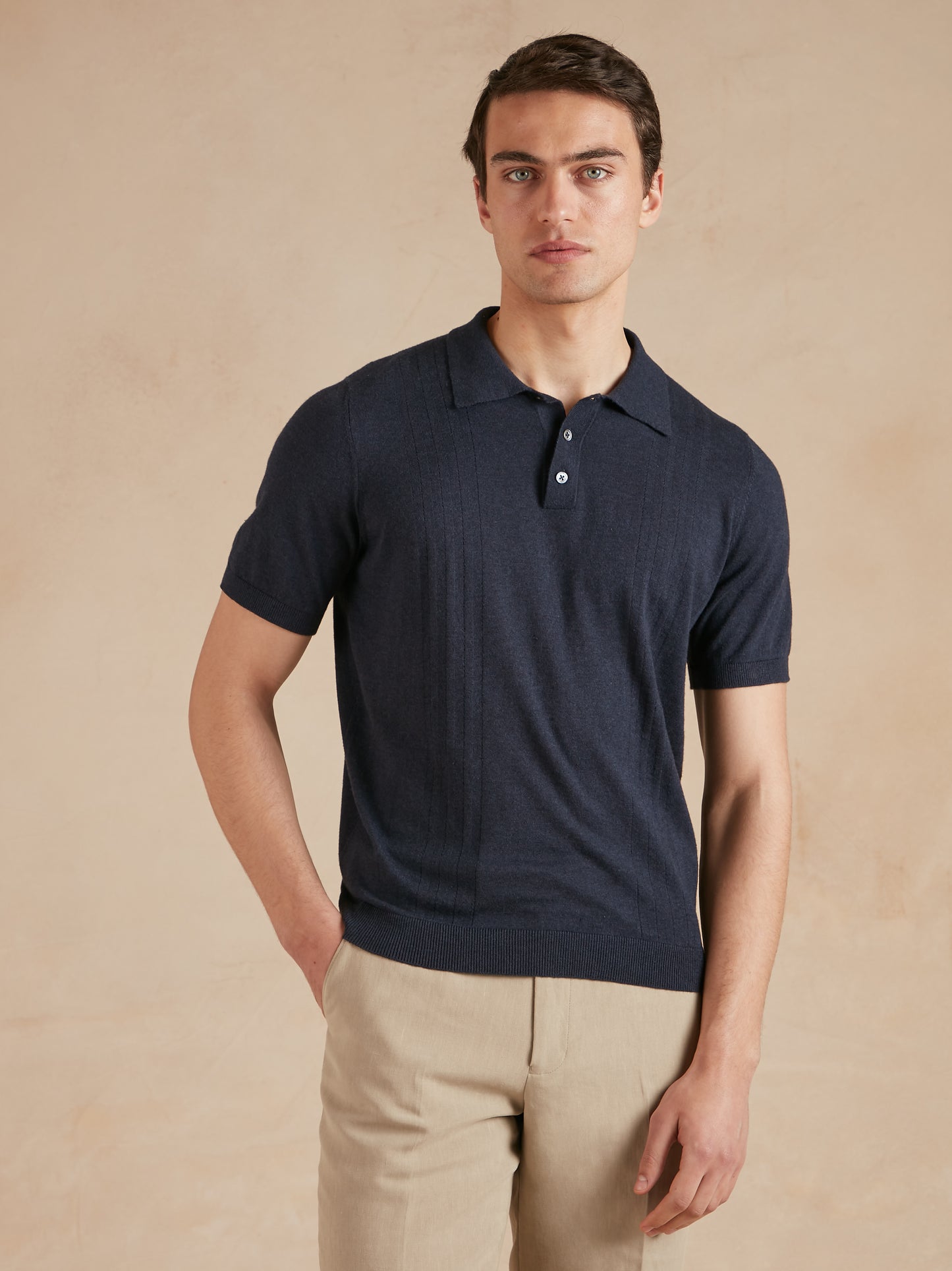 Polo Shirt with Pointelle Detail - Navy