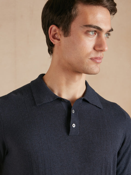 Polo Shirt with Pointelle Detail - Navy