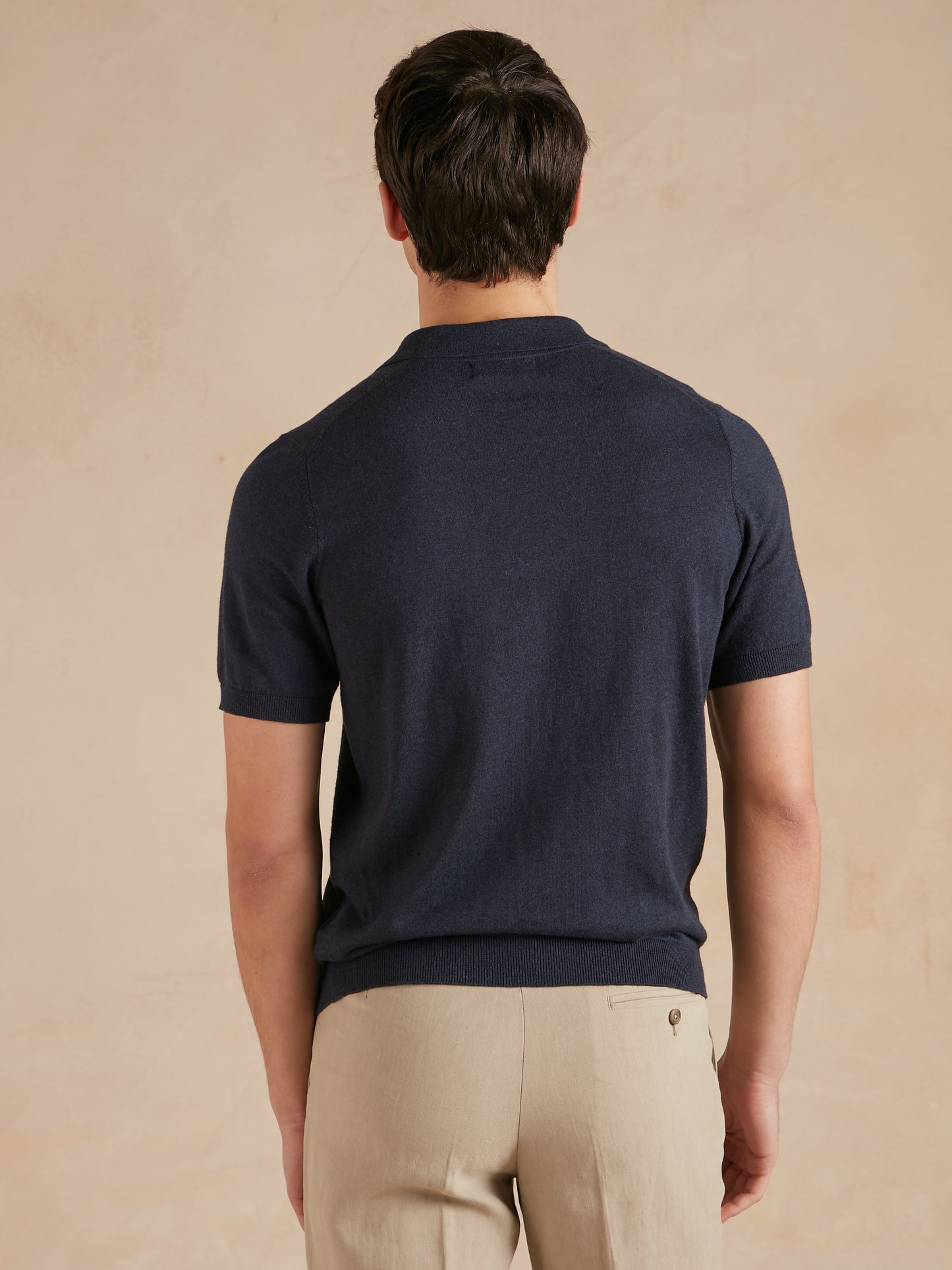 Polo Shirt with Pointelle Detail - Navy