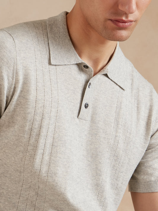 Polo Shirt with Pointelle Detail - Light Grey