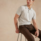 Polo Shirt with Pointelle Detail - Light Grey