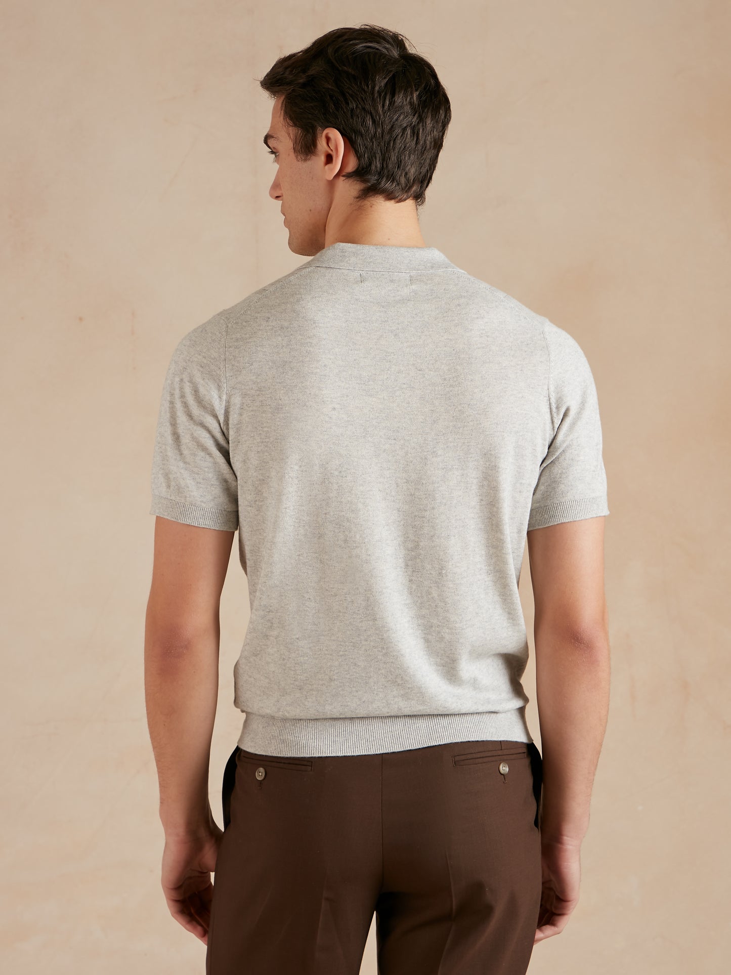 Polo Shirt with Pointelle Detail - Light Grey