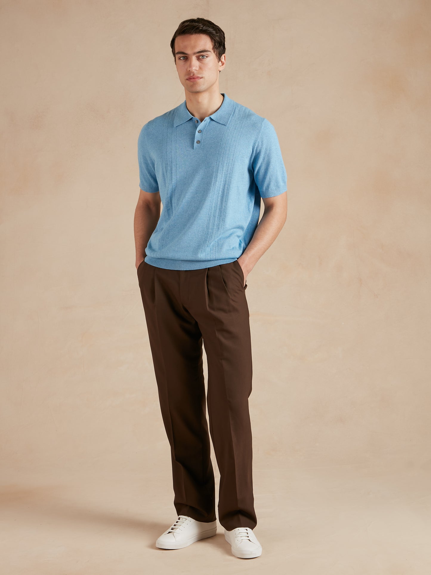 Polo Shirt with Pointelle Detail - Maya Blue