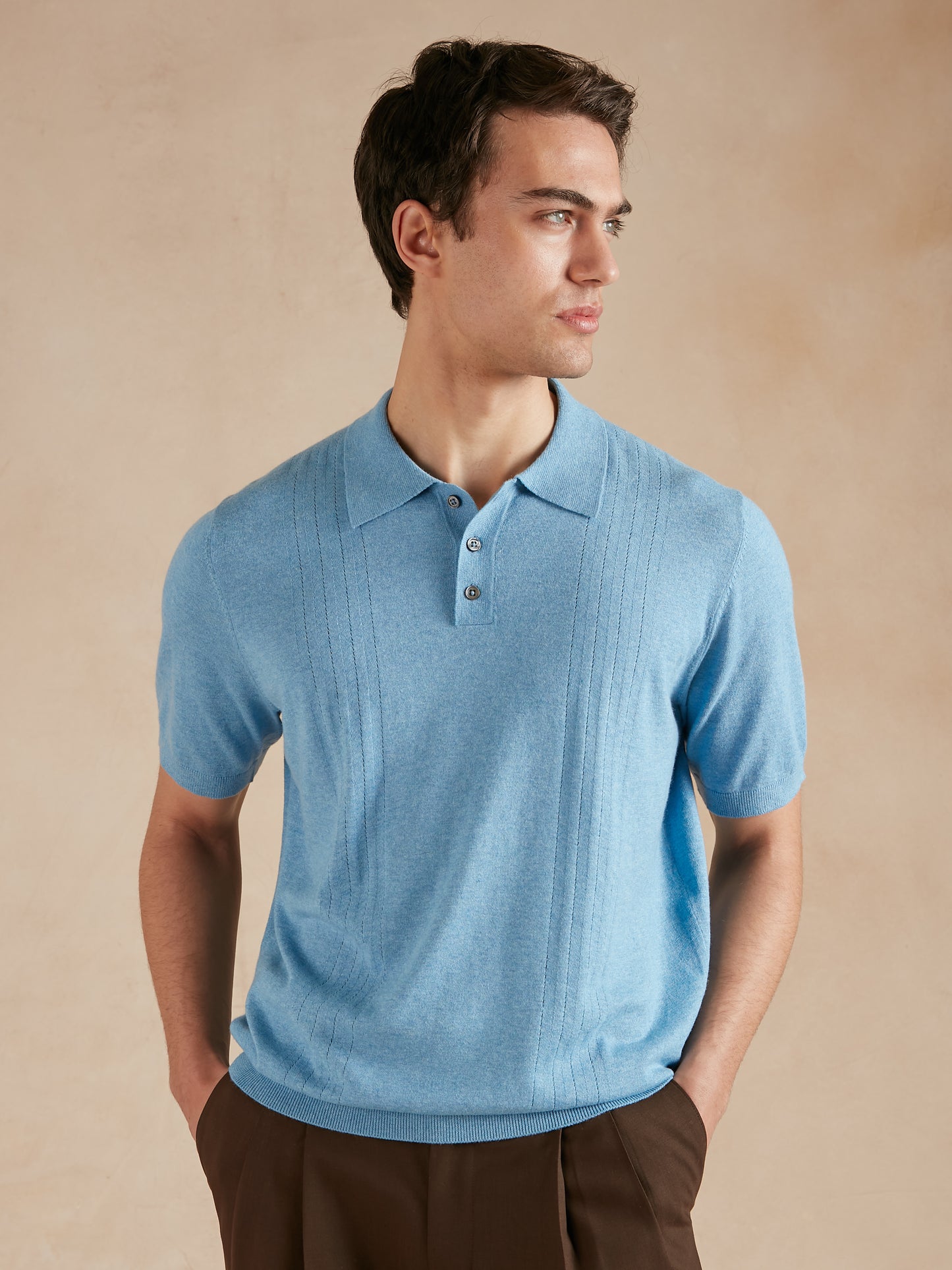 Polo Shirt with Pointelle Detail - Maya Blue