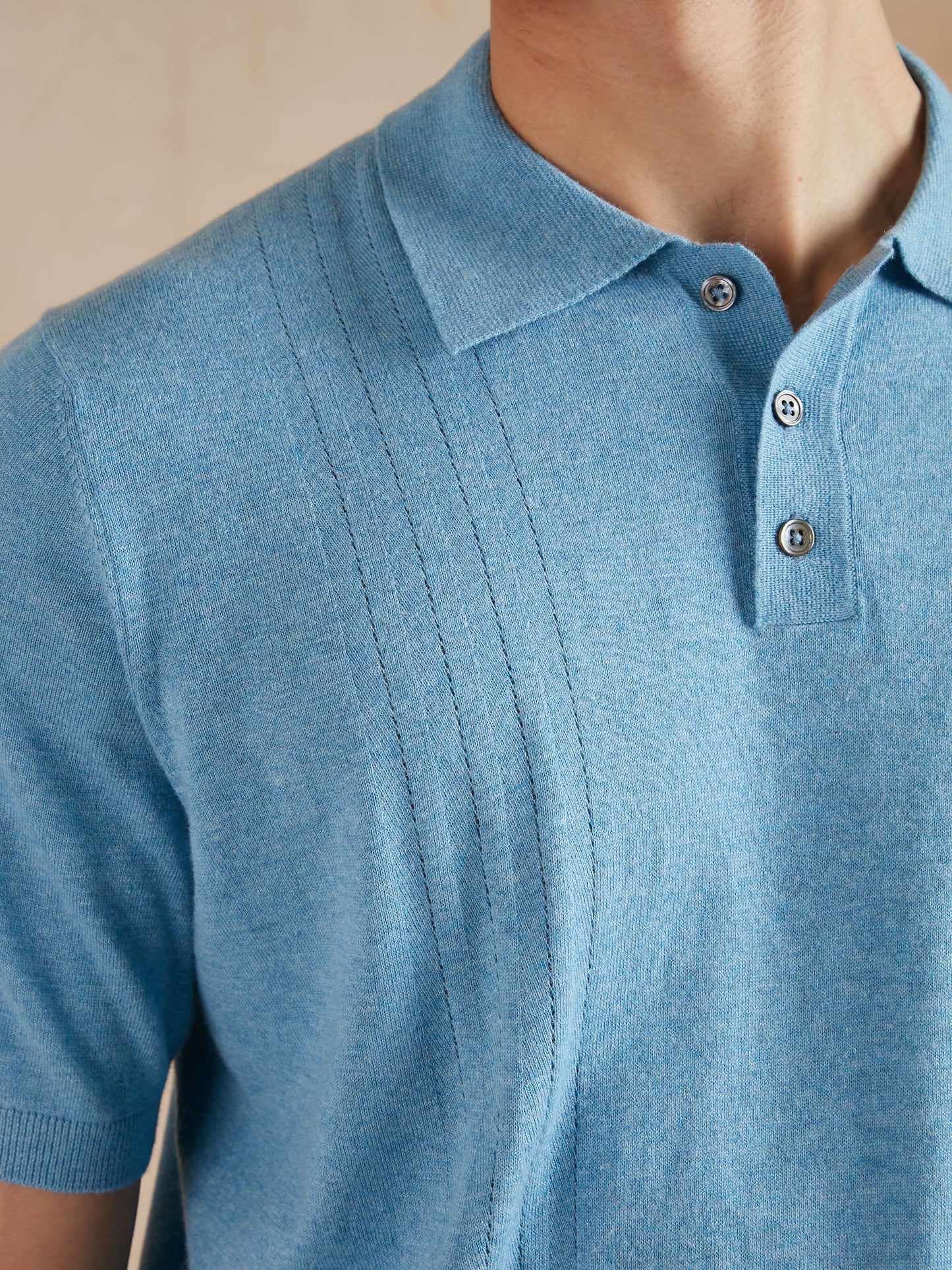 Polo Shirt with Pointelle Detail - Maya Blue