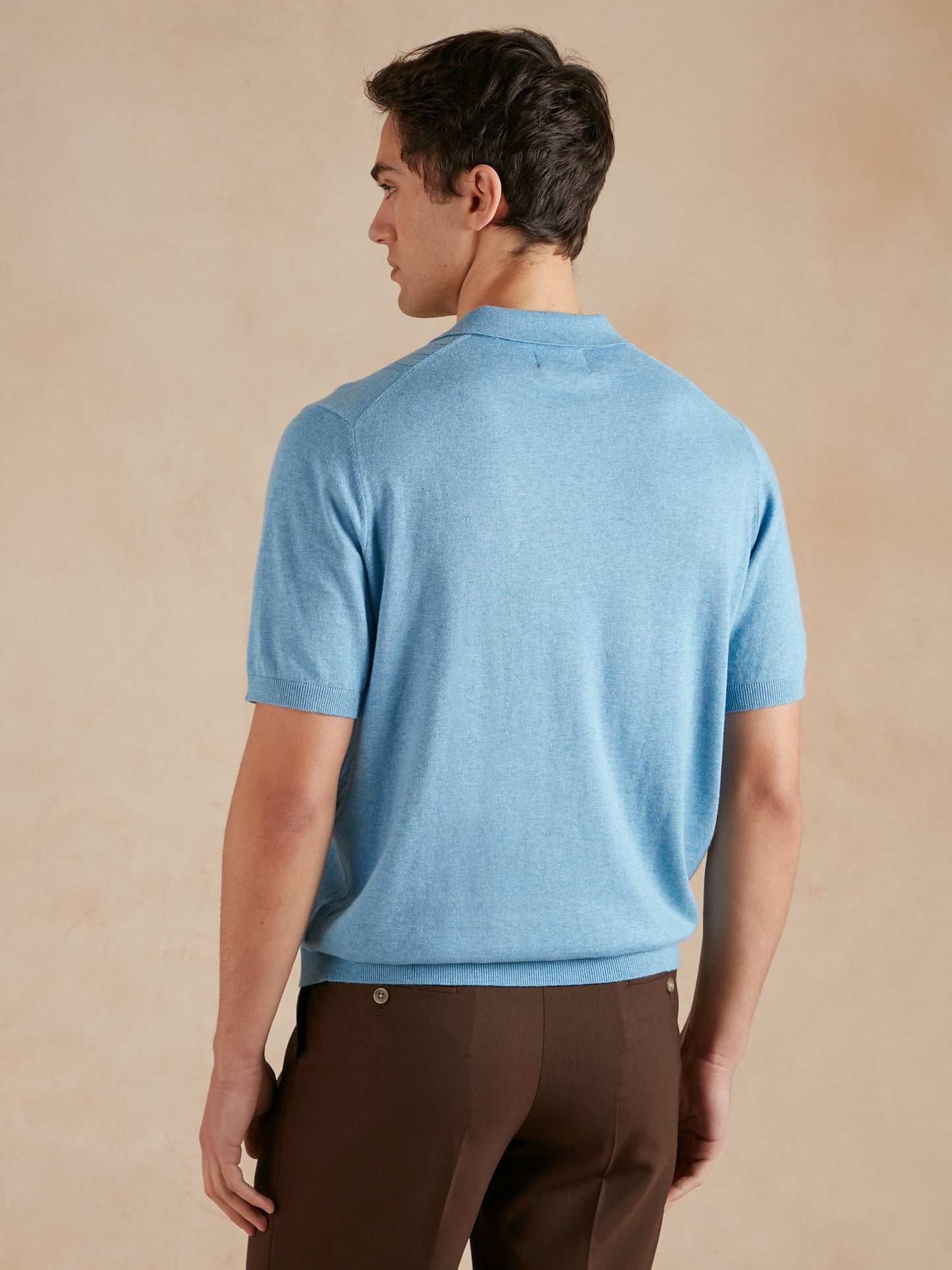 Polo Shirt with Pointelle Detail - Maya Blue