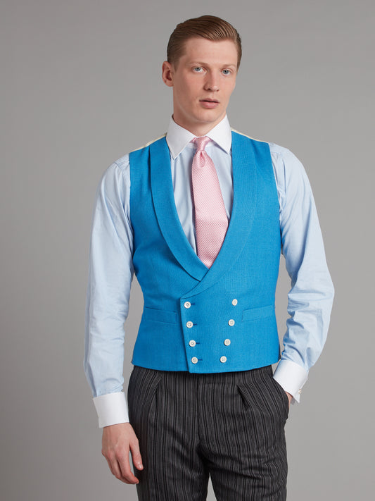 Pure Silk Double Breasted Waistcoat - Mid Blue