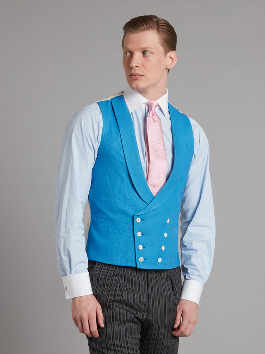 Pure Silk Double Breasted Vest - Mid Blue