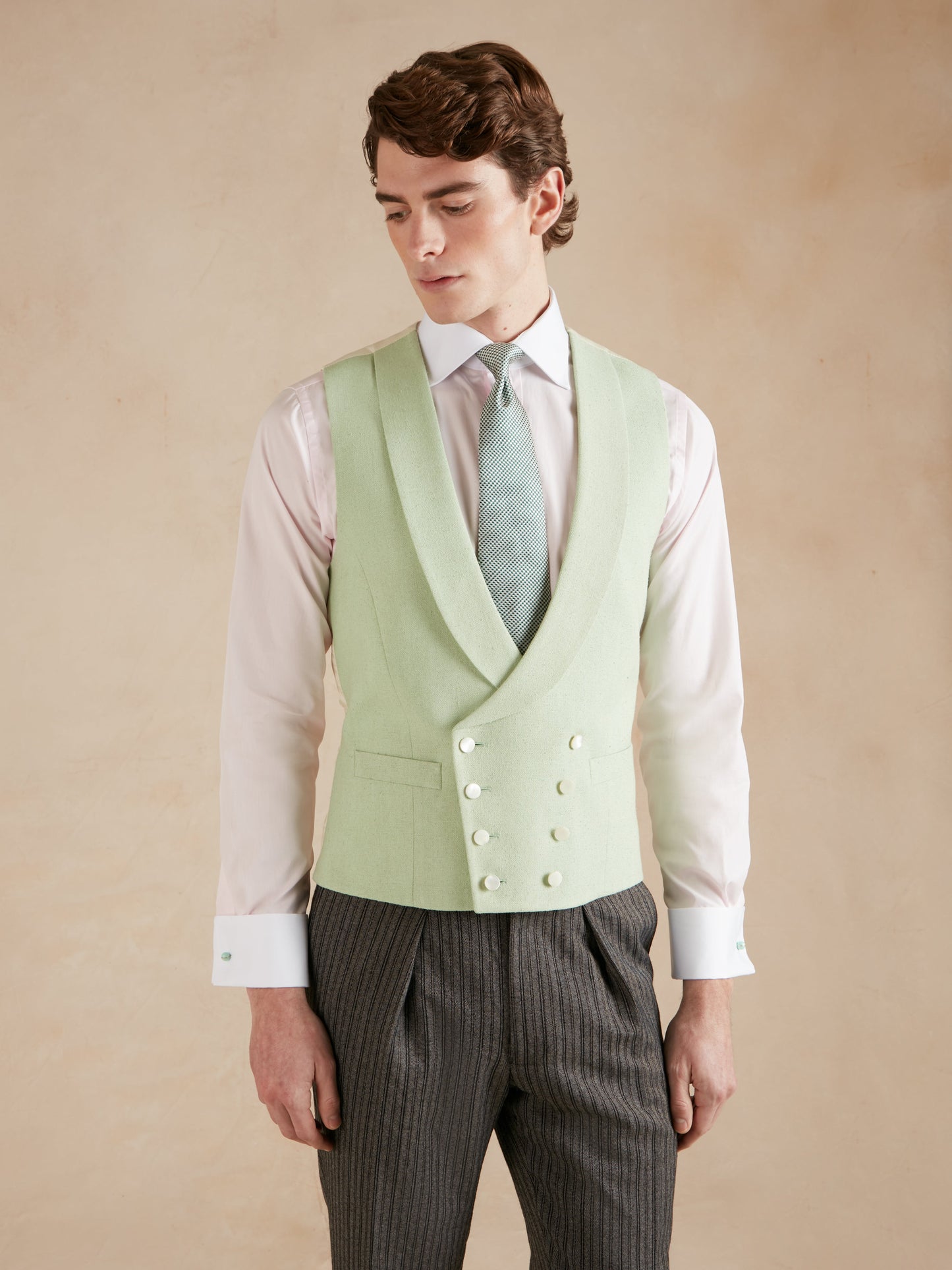 Pure Silk Double Breasted Waistcoat - Pistachio Green