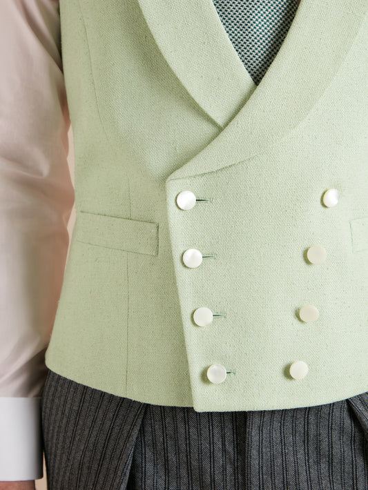 Pure Silk Double Breasted Waistcoat - Pistachio Green