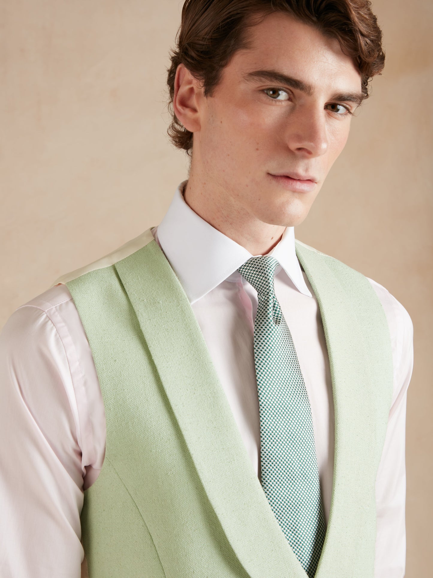 Pure Silk Double Breasted Waistcoat - Pistachio Green