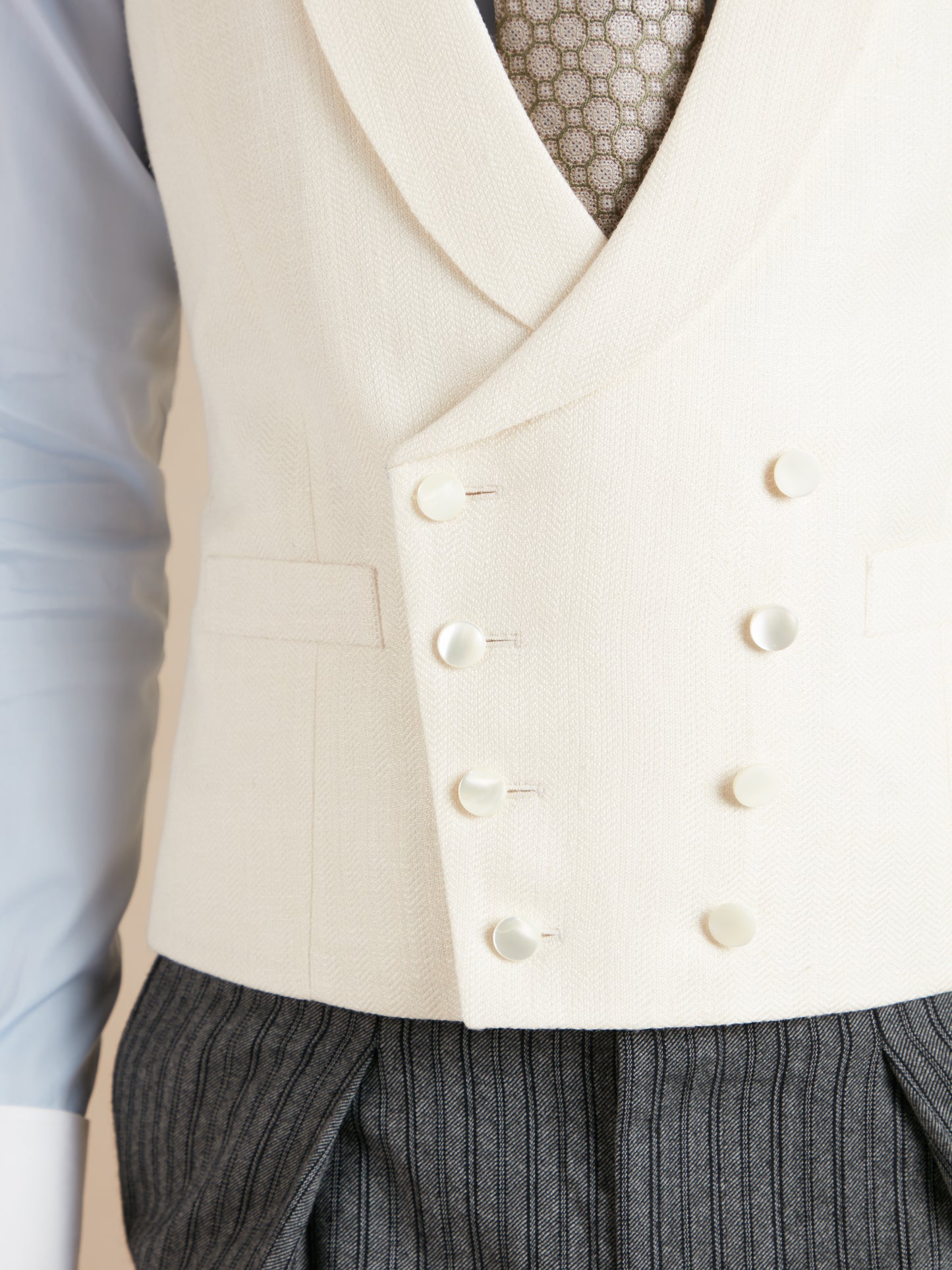 Double Breasted Waistcoat - Ivory Herringbone