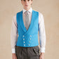 Pure Silk Double Breasted Waistcoat - Mid Blue