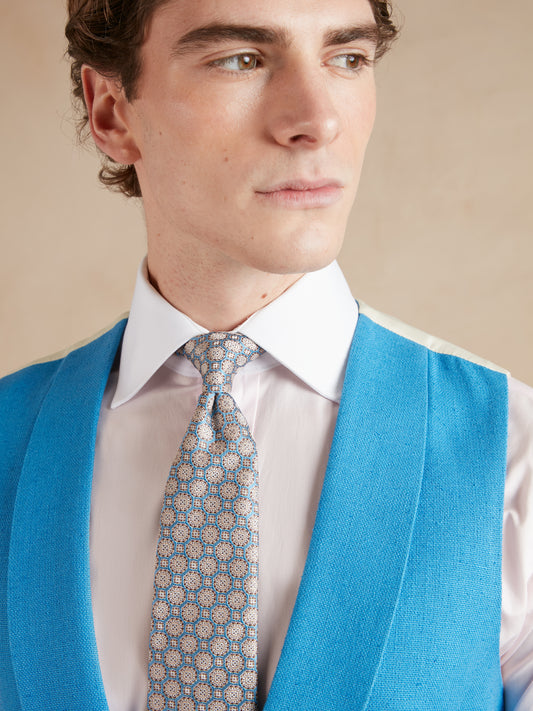 Pure Silk Double Breasted Waistcoat - Mid Blue