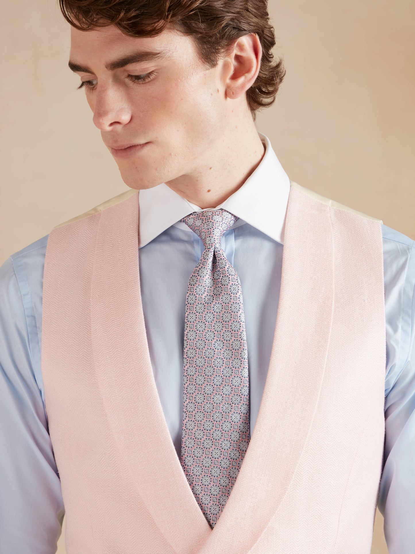 Pure Silk Double Breasted Waistcoat - Pastel Pink