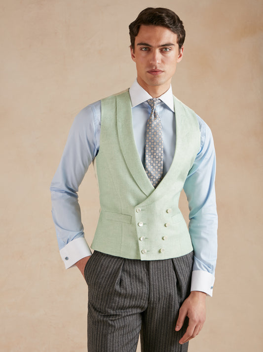 Pure Silk Double Breasted Waistcoat - Green