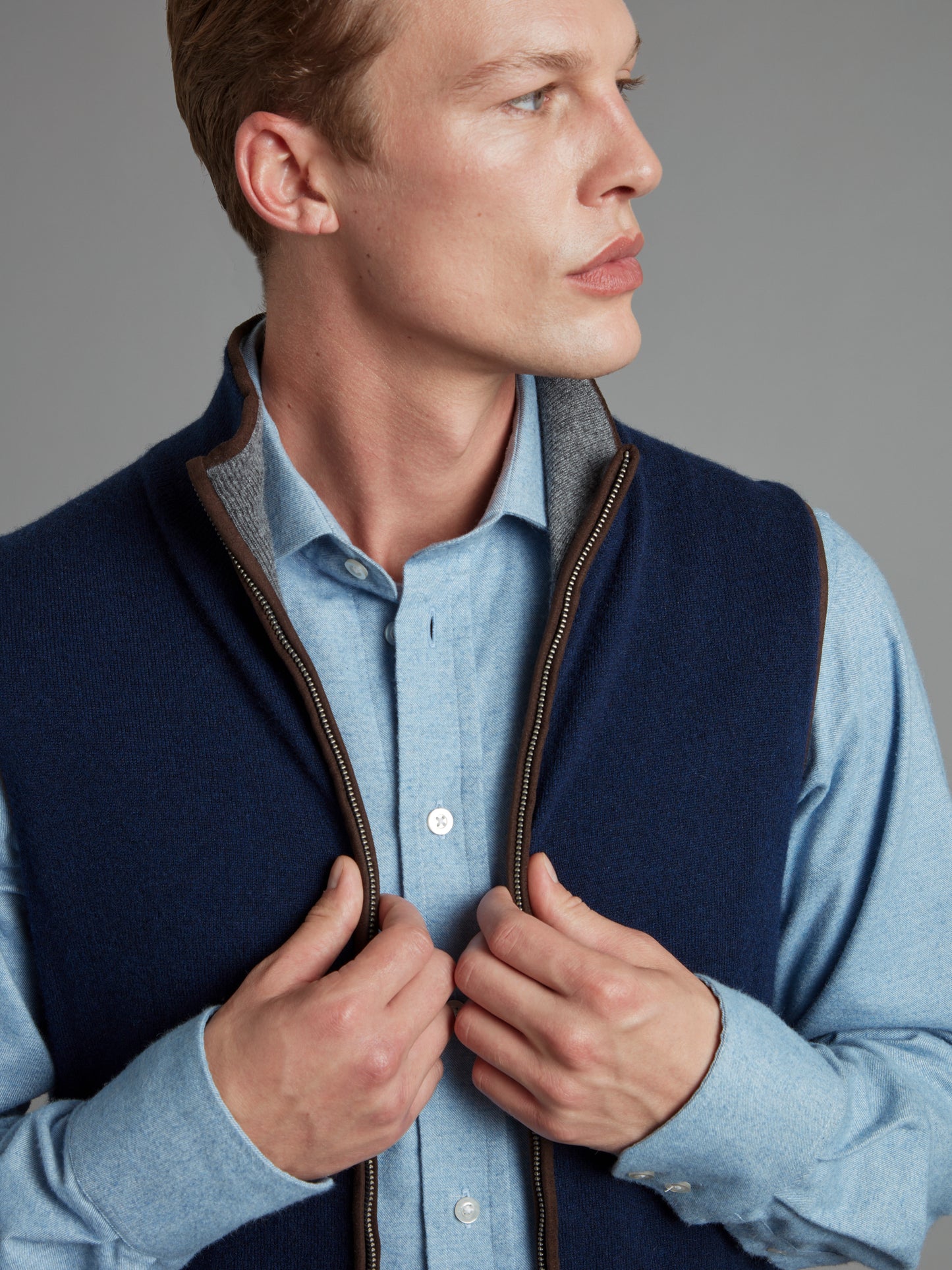 Reversible Cashmere Vest - Navy & Gunmetal