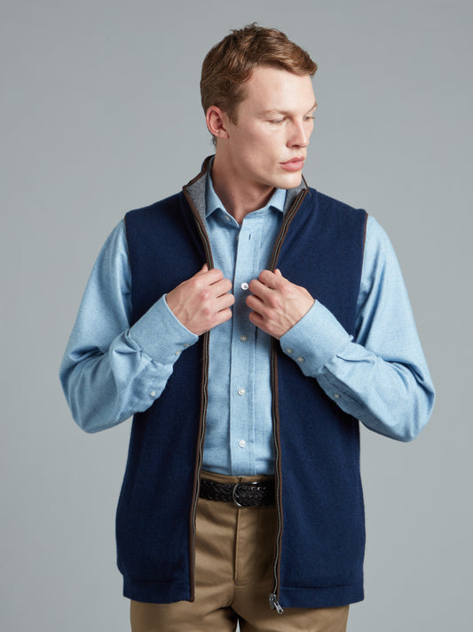 Reversible Cashmere Vest - Navy & Gunmetal