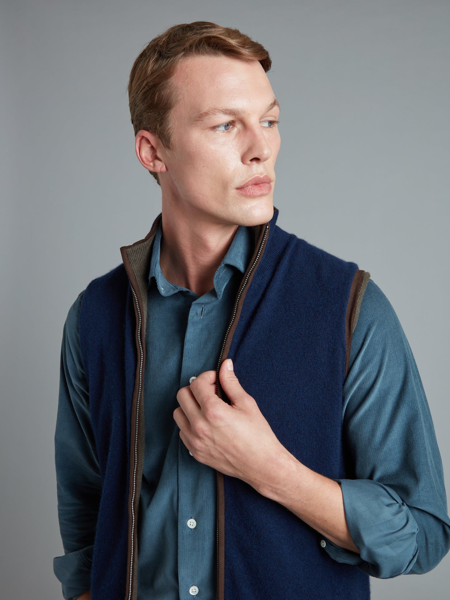 Reversible Cashmere Gilet - Navy & Moss