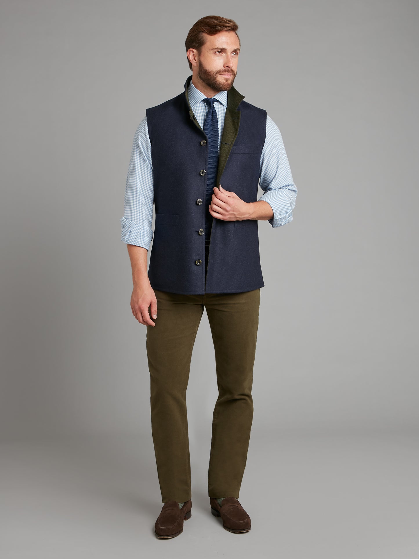 Reversible Gilet - Navy & Green Loden