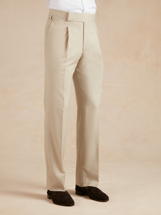 Single Pleat Cool Wool Trousers - Beige