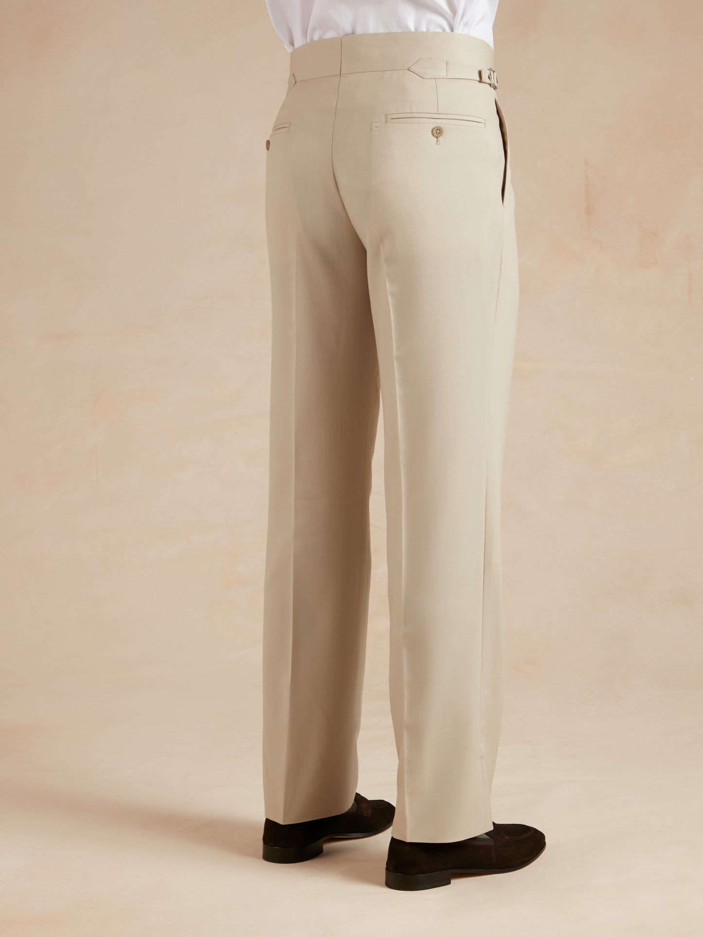 Single Pleat Cool Wool Trousers - Beige