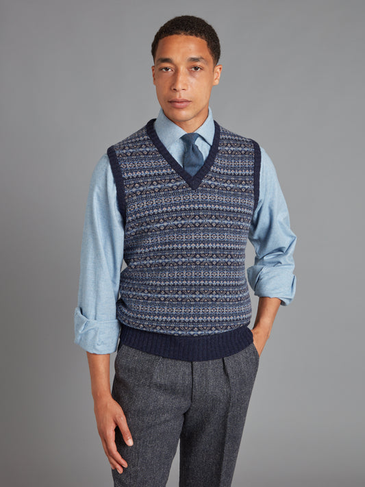 Sleeveless Jumper Fair Isle - Oxford Blue