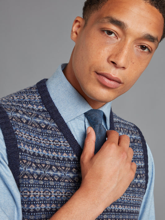 Sleeveless Sweater Fair Isle - Oxford Blue