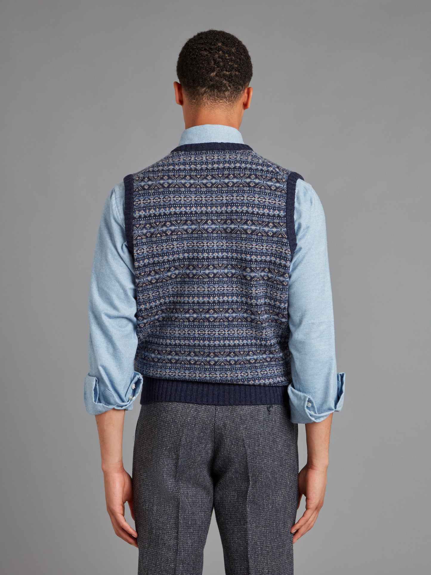 Sleeveless Jumper Fair Isle - Oxford Blue