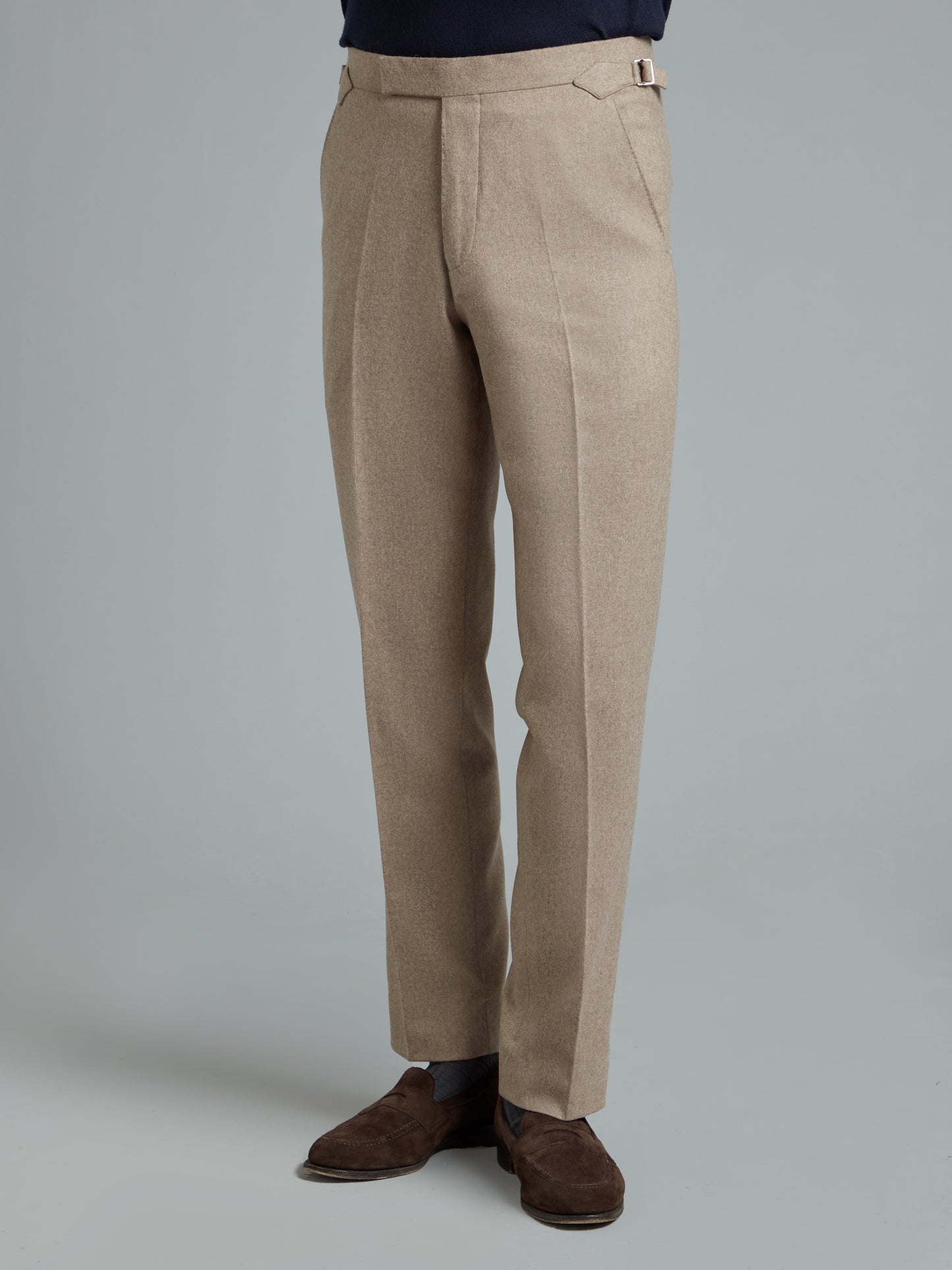 Sloan Exclusive Pleated Trousers - Beige Wool Twill