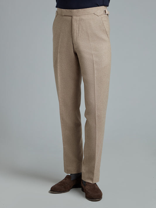 Sloan Exclusive Pleated Trousers - Beige Wool Twill