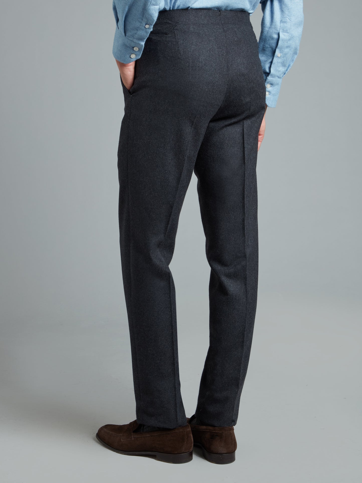 Sloan Pleated Trousers - Denim Blue Wool Twill