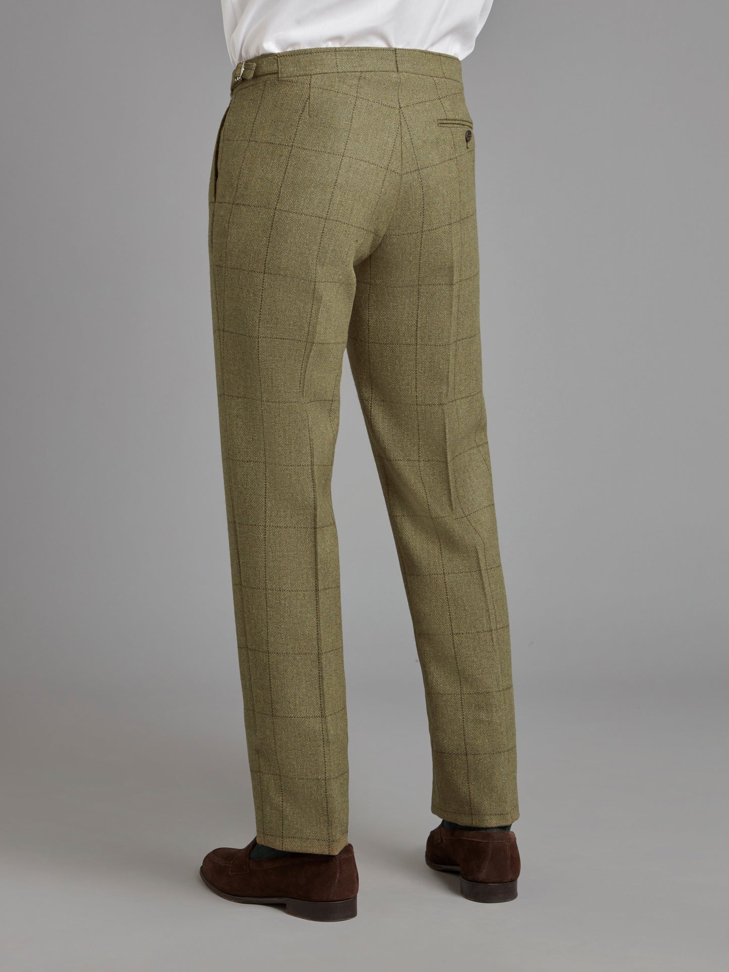 Pleated Trousers - Moss Windowpane Tweed