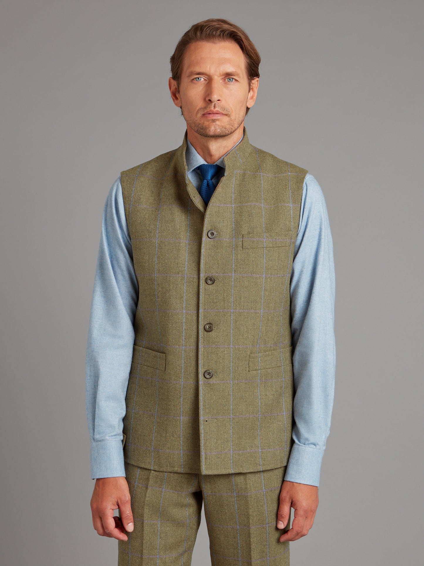 Gilet - Lavender / Brown Windowpane Tweed