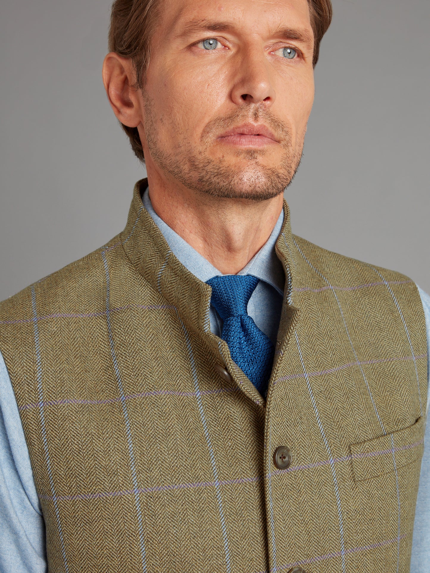 Gilet - Lavender / Brown Windowpane Tweed