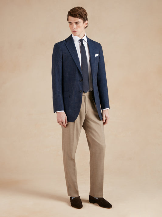 Unstructured Jacket Wool Linen Blend - Blue