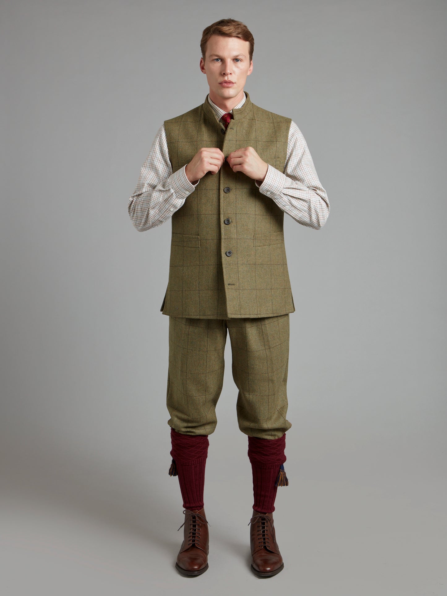 Gilet - Moss Windowpane Tweed