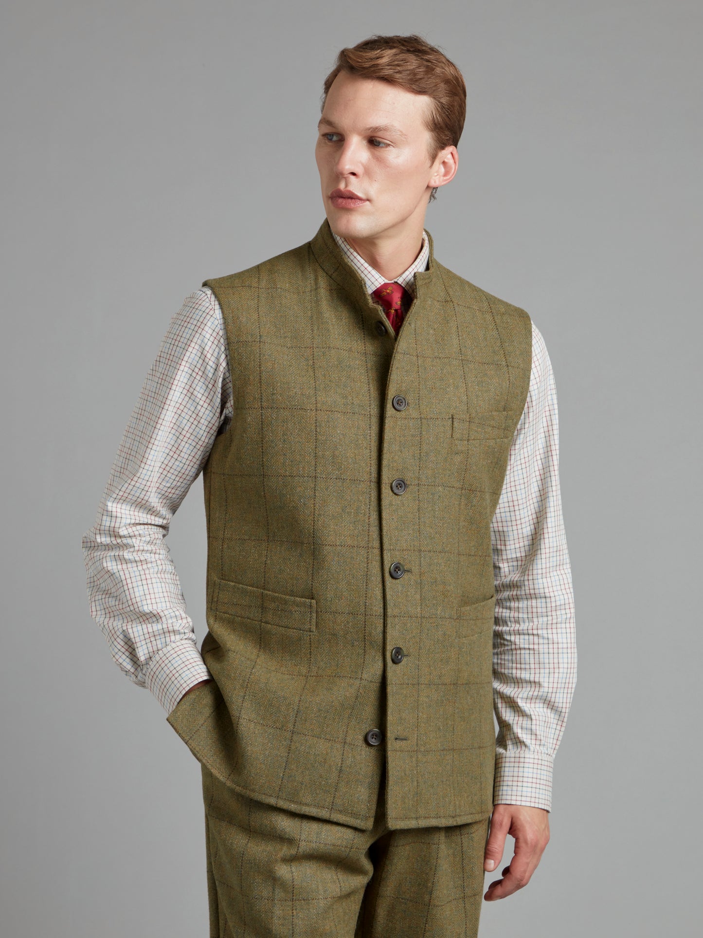 Gilet - Moss Windowpane Tweed