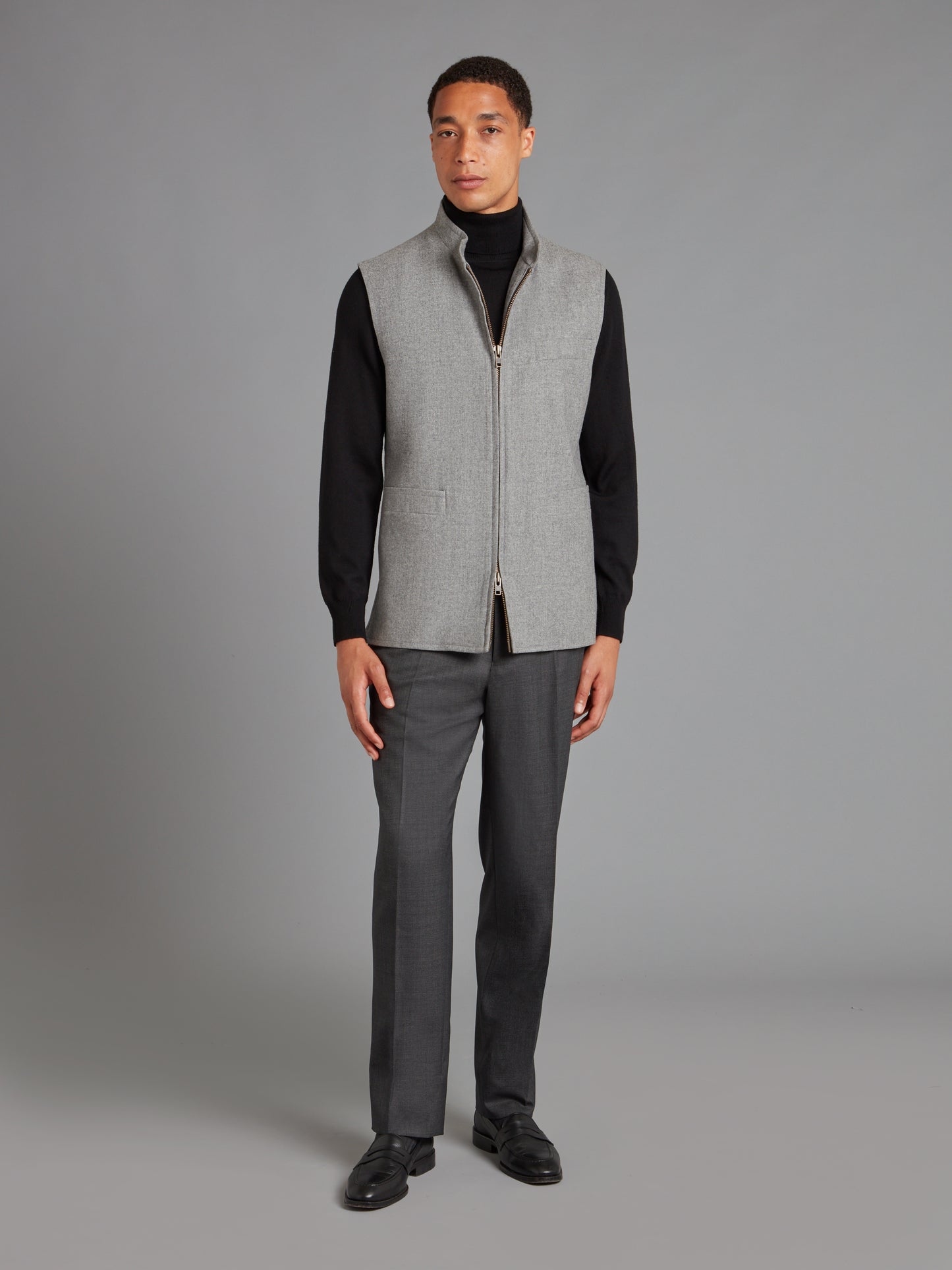 Zip Up Gilet - Mid Grey Drago Flannel