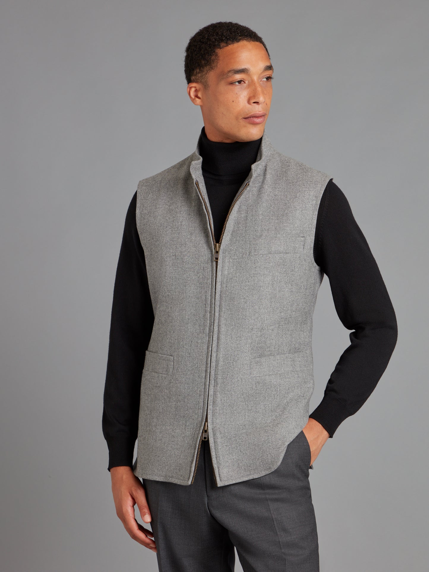 Zip Up Gilet - Mid Grey Drago Flannel