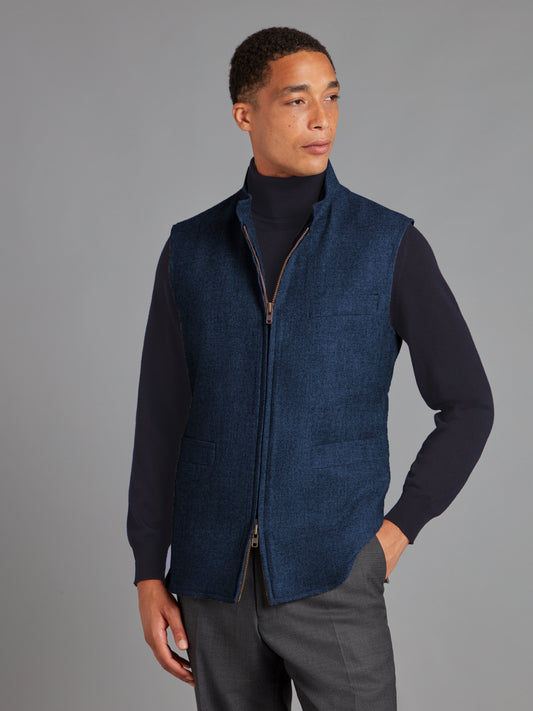 Zip Up Gilet - Denim Blue Drago Flannel