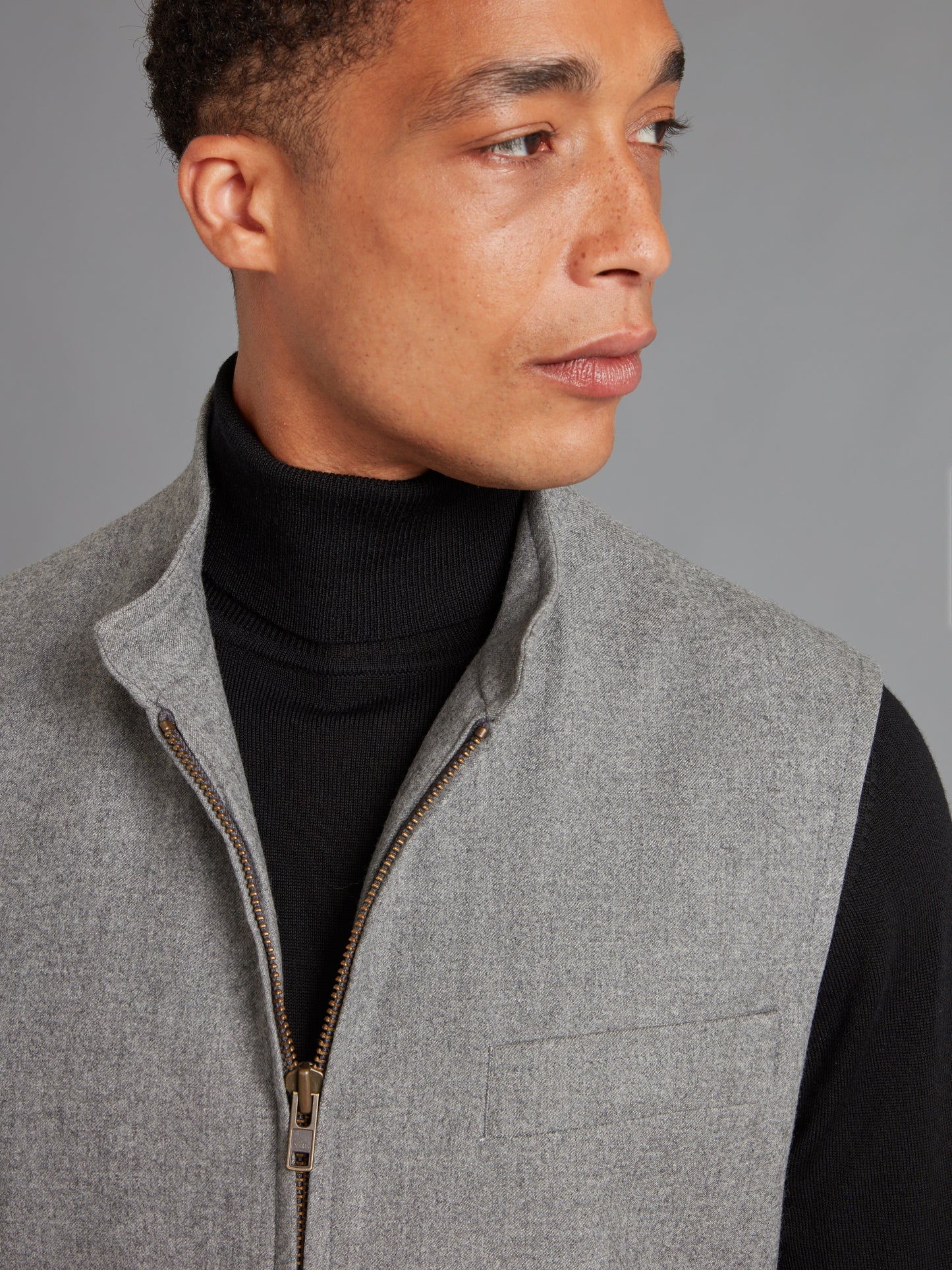 Zip Up Gilet - Mid Grey Drago Flannel